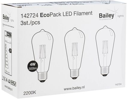 Bailey | 3x LED Buislamp | Grote fitting E27  | 4W