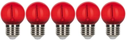 Bailey 5x Kogellamp Rood | LED Filament 0,6W | Grote fitting E27 Plastic