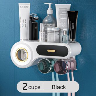 Baispo Multifunctionele Tandenborstel Houder Automatische Tandpasta Dispenser Toiletartikelen Tandenborstel Rack Thuis Badkamer Accessoires 2 cups zwart