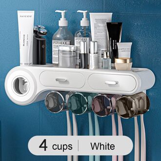 Baispo Multifunctionele Tandenborstel Houder Automatische Tandpasta Dispenser Toiletartikelen Tandenborstel Rack Thuis Badkamer Accessoires 4 cups wit