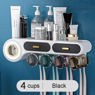 Baispo Multifunctionele Tandenborstel Houder Automatische Tandpasta Dispenser Toiletartikelen Tandenborstel Rack Thuis Badkamer Accessoires 4 cups zwart