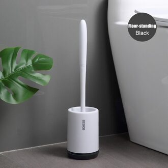 BAISPO Siliconen Wc Borstel Zachte Haren Muur gemonteerde Badkamer Wc Borstel Houder Set Clean Tool Duurzaam Thermoplastisch Rubber Floor-standing-zwart