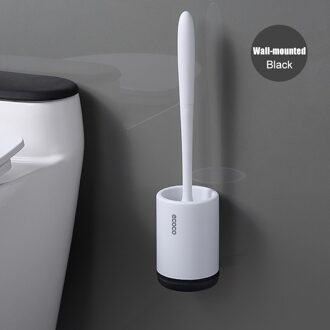 BAISPO Siliconen Wc Borstel Zachte Haren Muur gemonteerde Badkamer Wc Borstel Houder Set Clean Tool Duurzaam Thermoplastisch Rubber Wall-mounted-zwart
