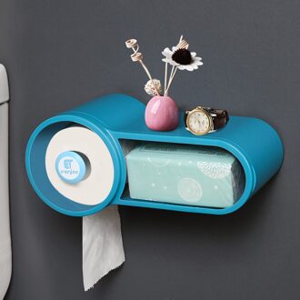 Baispo Waterdichte Badkamer Toiletrolhouder Multifunctionele Tissue Opbergdoos Plastic Materiaal Roll Papier Opslag Houder blauw