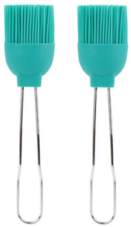Bakkwasten - 2x - siliconen/metaal - flexibel - invetten - invetkwast - 22 cm - blauw