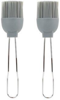 Bakkwasten - 2x - siliconen/metaal - flexibel - invetten - invetkwast - 22 cm - grijs