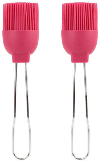 Bakkwasten - 2x - siliconen/metaal - flexibel - invetten - invetkwast - 22 cm - roze