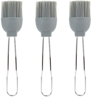 Bakkwasten - 3x - siliconen/metaal - flexibel - invetten - invetkwast - 22 cm - grijs