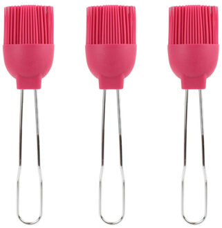 Bakkwasten - 3x - siliconen/metaal - flexibel - invetten - invetkwast - 22 cm - roze