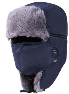 Balaclava Oorklep Bomber Hoeden Caps Sjaal Mannen Vrouwen Russische Trapper Hoed Trooper Oorklep Sneeuw Ski Hat Cap Met sjaal marine blauw