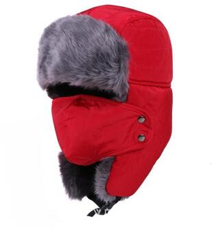 Balaclava Oorklep Bomber Hoeden Caps Sjaal Mannen Vrouwen Russische Trapper Hoed Trooper Oorklep Sneeuw Ski Hat Cap Met sjaal Rood