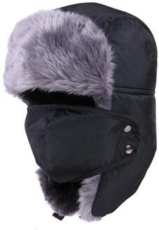 Balaclava Oorklep Bomber Hoeden Caps Sjaal Mannen Vrouwen Russische Trapper Hoed Trooper Oorklep Sneeuw Ski Hat Cap Met sjaal zwart