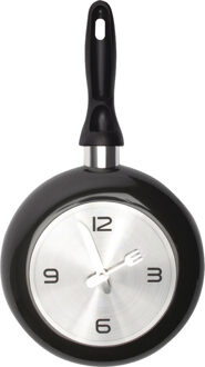 Balance time wandklok 35 cm analoog zwart / zilver koekenpan rond klok