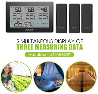 Baldr Cd Thermometer Temperatuur Meter Weerstation Tester + 3 Draadloze Outdoor Zender Vochtigheid Sensor Monitor