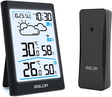 Baldr Digitale Weerstation Hygrometer Thermometer Weerbericht Indoor Outdoor Sensor Thermo-Hygrometer Wekker wit
