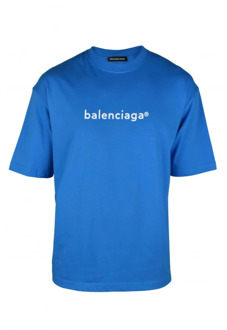 Balenciaga Blauwe Logo Print Oversize T-shirt Balenciaga , Blue , Heren - S,Xs