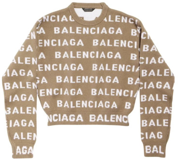 Balenciaga Intarsia-Knit Logo Cropped Sweater Balenciaga , Multicolor , Dames - L,M,S