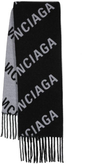 Balenciaga Jacquard Wol Fringed Sjaal Balenciaga , Black , Heren - ONE Size