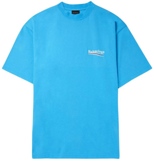 Balenciaga Logo Print T-Shirt met Distressed Effect Balenciaga , Blue , Heren - S,Xs,2Xs