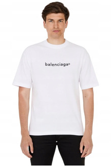 Balenciaga Logo Print T-shirt - Wit Balenciaga , White , Heren - M,S,Xs,2Xs