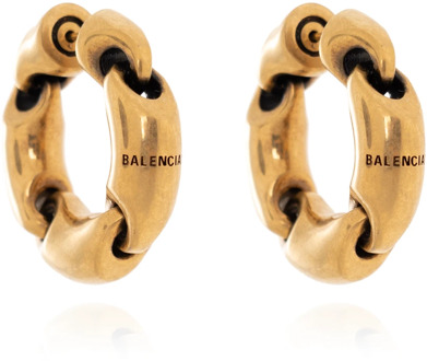 Balenciaga Messing oorbellen met logo Balenciaga , Yellow , Dames - ONE Size