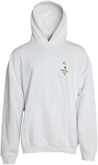 Balenciaga Olympische Toorts Logo Hoodie Oversized Breiwerk Wit