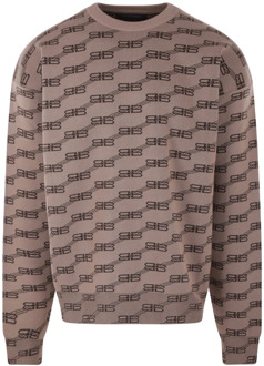 Balenciaga Oversized Sweater met BB Logo Jacquard Balenciaga , Brown , Heren - M,S,Xs