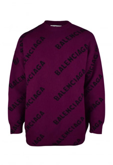 Balenciaga Paarse Wollen Trui met Diagonaal Logo Print Balenciaga , Purple , Dames - XS