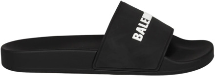Balenciaga Pool Slide Sandaal met Contrasterend Logo Balenciaga , Black , Dames - 37 Eu,36 Eu,40 Eu,38 Eu,41 EU