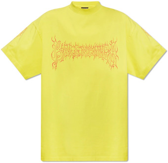Balenciaga T-shirt met logo-print Balenciaga , Yellow , Heren - Xl,L,M,S