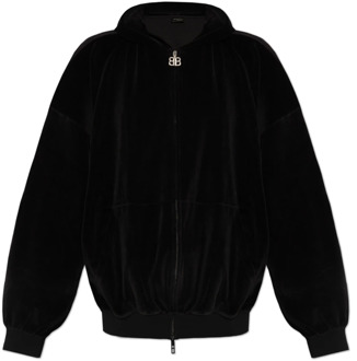 Balenciaga Velours hoodie met logo Balenciaga , Black , Dames - Xl,L,S