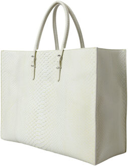 Balenciaga Witte Gele Exotische Huid Leren Shop Tote PAPIER Tas - maat