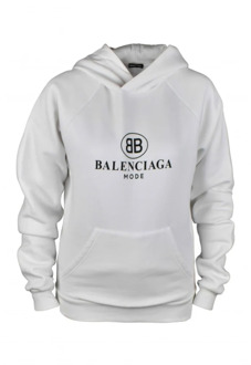 Balenciaga Witte Katoenen Hoodie met Bedrukt Logo Balenciaga , White , Heren - XS
