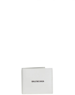 Balenciaga Witte Leren Portemonnee met Logo Print Balenciaga , White , Heren - ONE Size