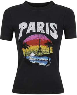 Balenciaga Zwart Paris Tropical T-shirt Balenciaga , Black , Dames - M,S
