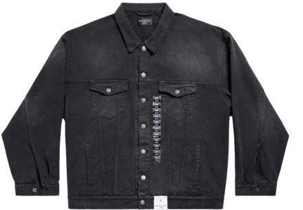 Balenciaga Zwarte gebleekte jas met appliqué logo Balenciaga , Black , Heren