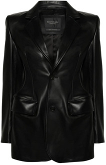 Balenciaga Zwarte leren jas met inkeping revers Balenciaga , Black , Dames - S