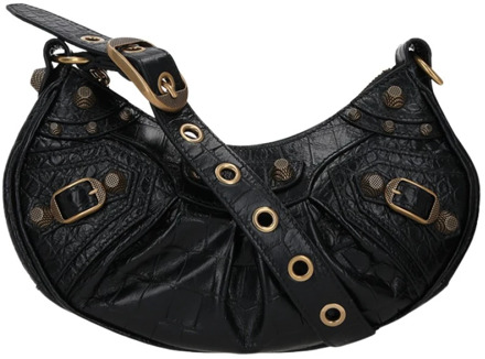 Balenciaga Zwarte schoudertas met krokodillenprint, studs en gespen Balenciaga , Black , Dames - ONE Size