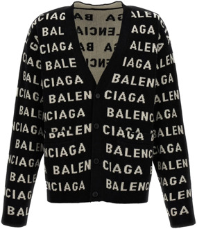 Balenciaga Zwarte Sweaters met Rand Balenciaga , Black , Heren - L,M,S