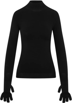 Balenciaga Zwarte Tech Fabric Sweater met Handschoenen Balenciaga , Black , Dames
