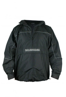 Balenciaga Zwarte Waterdichte Polyester Jas met Logo Balenciaga , Black , Heren - L,S
