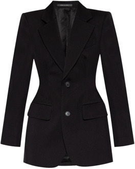 Balenciaga Zwarte Wollen Blazer met Revers Balenciaga , Black , Dames - M,S,Xs