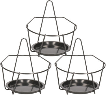 Balkon bloempothouder - 3x - bloembak met ophanging - zwart metaal - 17 x 18 x 17 cm - rond