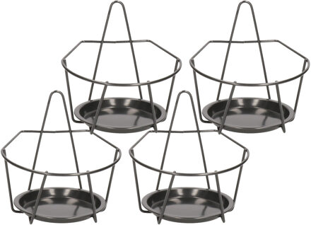 Balkon bloempothouder - 4x - bloembak met ophanging - zwart metaal - 17 x 18 x 17 cm - rond