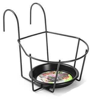 Balkon bloempothouder - bloembak met ophanging - zwart - 24 x 17 x 18 cm - rond