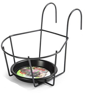 Balkon bloempothouder - bloembak met ophanging - zwart - 29 x 22 x 24 cm - rond