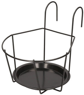 Balkon bloempothouder - bloembak met ophanging - zwart metaal - 22 x 27 x 22 cm - rond - Plantenpotten