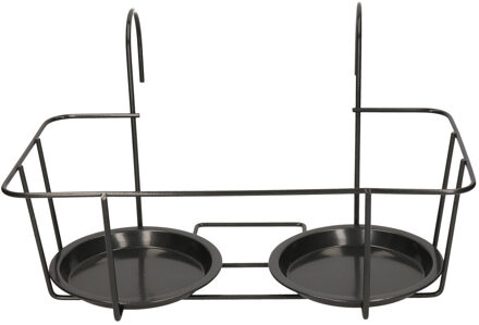 Balkon bloempothouder dubbel - bloembak met ophanging - zwart metaal - 34 x 26 x 19 cm