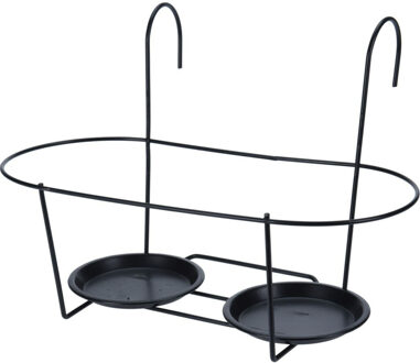 Balkon bloempothouder dubbel - bloembak met ophanging - zwart metaal - 40 x 19 x 28 cm