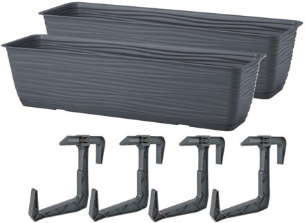 Balkon plantenbak Balustrade - 2x - incl ophangbeugels - kunststof - antraciet - L40 x B17 x H14 cm